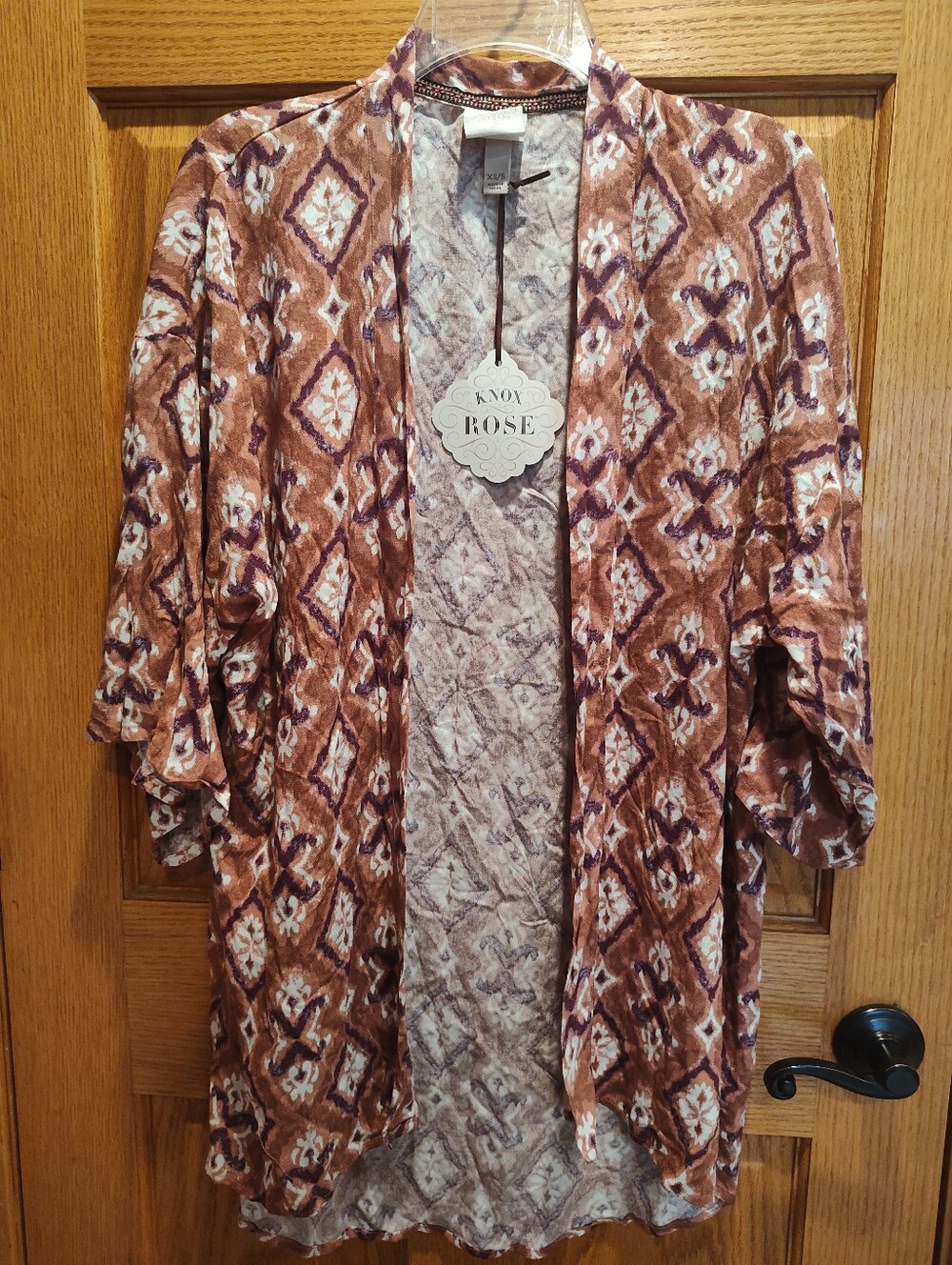 Knox Rose Cognac Geometric Patterned Kimono
